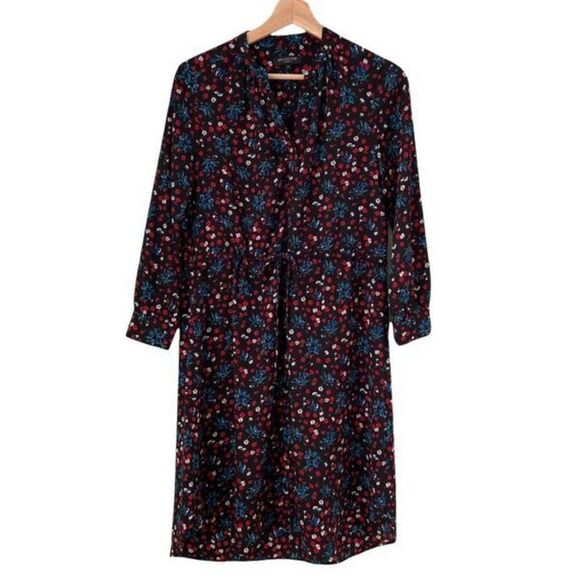 Selected Femme Floral Long Sleeve Split Neckline Dress with Tie Waist in Size 34 - Picture 3 of 9